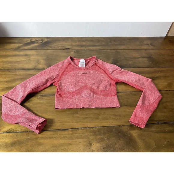 Gymshark Flex Sports Long Sleve Crop Top Size S Red Gym Training Sports Top - Picture 1 of 11